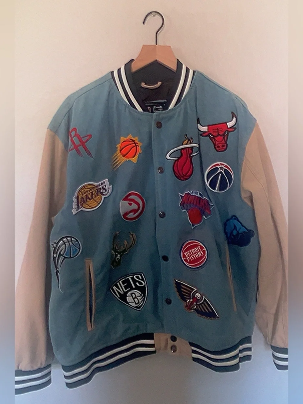 Ultra game Urban outfitters NBA logo patch letterman jacket